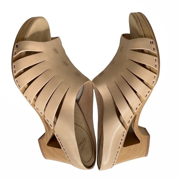 Dansko Nude Leather Clog Sandals w/Cutouts - Picture 6 of 13